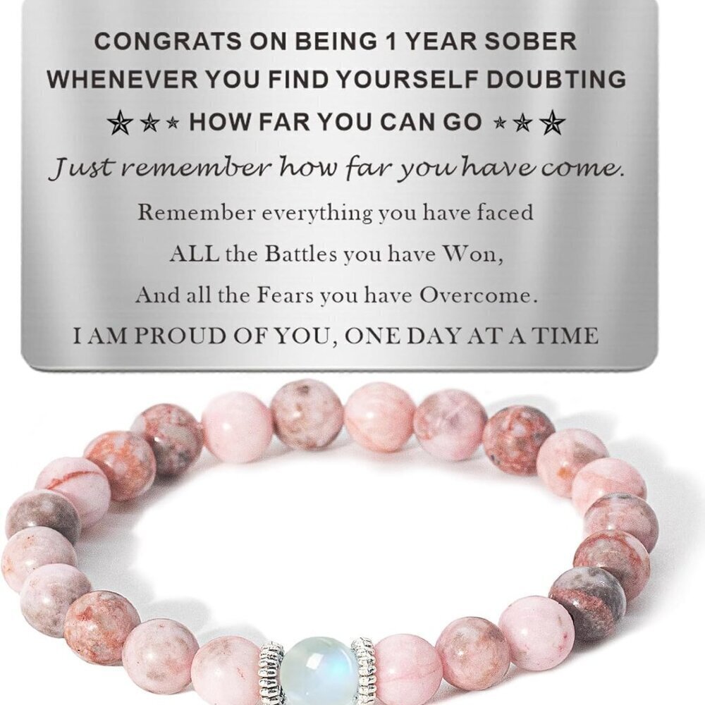 Sobriety Bracelet Beaded Stones 1 Year Recovery Gift for Women Men